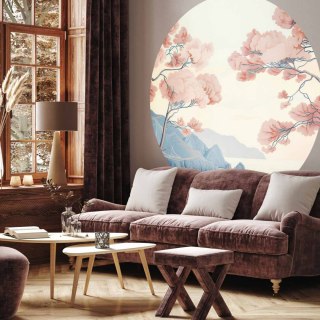 Fototapeta okrągła - Ocean, klify i drzewa, delikatny motyw w pastelowych kolorach