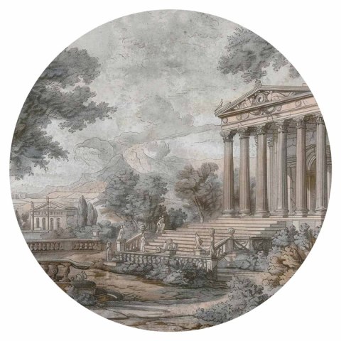 Fototapeta okrągła - Świątynia na wzgórzu - grecka architektura w stonowanej kolorystyce