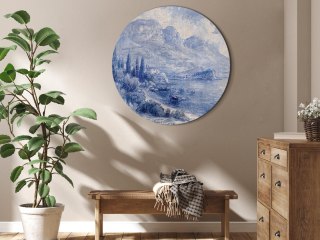 Obraz okrągły - Niebieska zatoka - włoski krajobraz jeziora Como malowany niebieskim tuszem