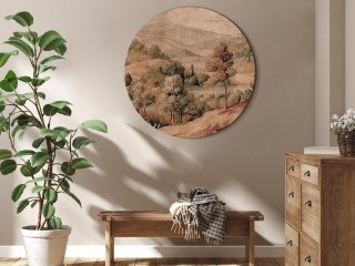 Obraz okrągły - Śródziemnomorski krajobraz - stary gobelin ze wzgórzem i jeziorem