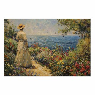 Plakat - Nostalgiczna impresja - zamyślona kobieta kontempluje krajobraz