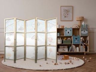 Parawan japoński - Balony na niebie - Balony w pastelowych barwach latające po zachmurzonym niebie - wśród tęczy i gwiazd