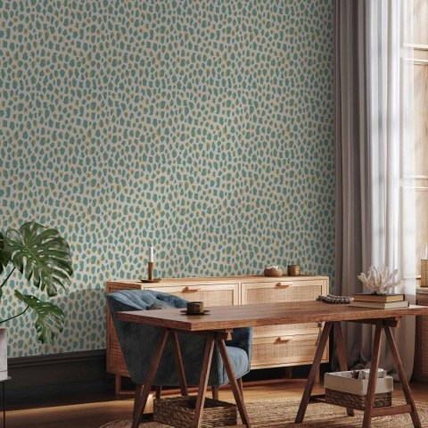 Tapeta - Deseń żyrafy - zwierzęcy wzór w turkusowe plamki na jasnym tle