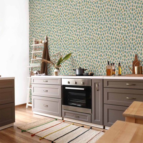 Tapeta - Deseń żyrafy - zwierzęcy wzór w turkusowe plamki na jasnym tle