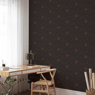 Tapeta - Nocne Niebo - artystyczna kompozycja słońc i planet na czarnym tle