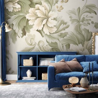 Fototapeta - Retro vintage kwiaty w delikatnych kolorach kremowych i zielonych