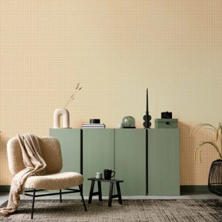 Tapeta - Falujące linie - kremowa kratka na szumiącym pastelowym tle