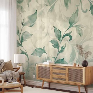 Fototapeta - Akwarelowy motyw botaniczny delikatne zielono-beżowe listki