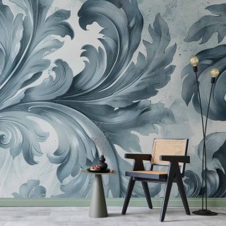 Fototapeta - Kamienne barokowe ornamenty w jasnych odcieniach szaro-niebieskich