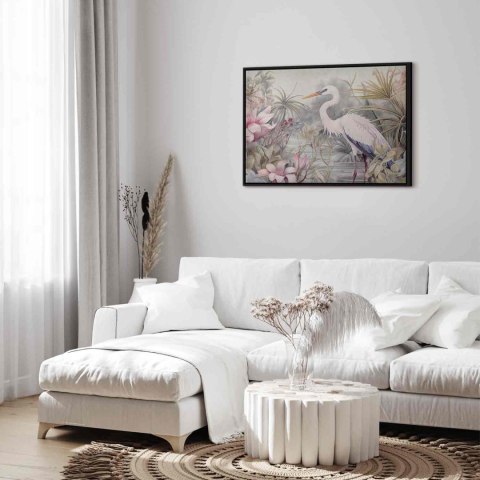 Obraz - Czapla brodząca w stawie - ilustracja w jasnej kolorystyce