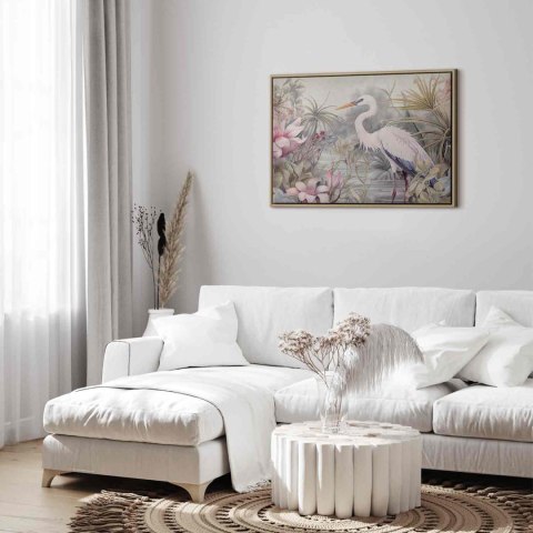 Obraz - Czapla brodząca w stawie - ilustracja w jasnej kolorystyce