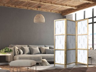 Parawan japoński - Delikatne błękitne ryby - Mozaikowe ryby w subtelnych błękitnych tonacjach kolorystycznych z łukowatym wzorem