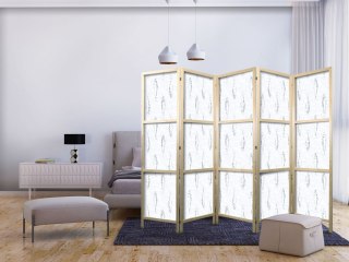 Parawan japoński - Delikatne błękitne ryby - Mozaikowe ryby w subtelnych błękitnych tonacjach kolorystycznych z łukowatym wzorem