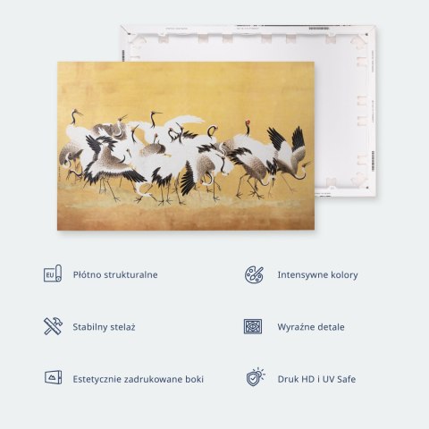 Obraz XXL - Czaple nad zimowym stawem - ilustracja w stylu japońskiego w ciemnej kolorystyce