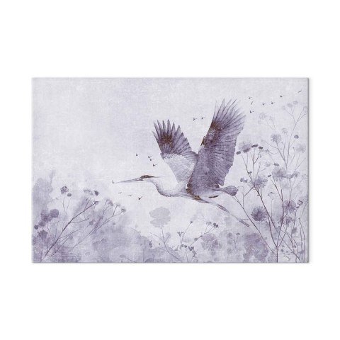 Obraz XXL - Majestatyczny lot - żuraw w locie w monochromatycznej, chłodnej kolorystyce