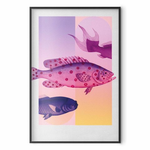 Plakat - Fantazyjne Ryby - artystyczna ilustracja ryb na kolorowym tle