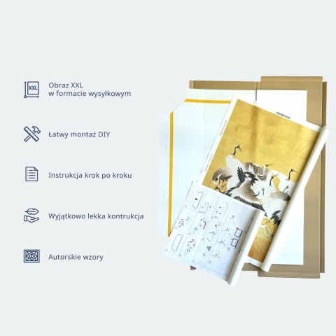 Obraz XXL - Czaple i kwiat wiśni - ilustracja w orientalnym stylu przedstawiająca ptaki