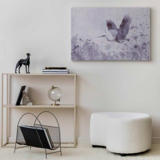 Obraz - Majestatyczny lot - żuraw w locie w monochromatycznej, chłodnej kolorystyce