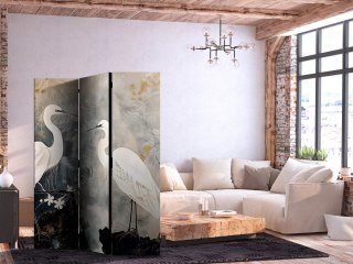 Parawan - Czaple i kwiat wiśni - ilustracja w orientalnym stylu przedstawiająca ptaki