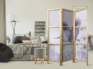 Parawan japoński - Majestatyczny lot - żuraw w locie w monochromatycznej, chłodnej kolorystyce