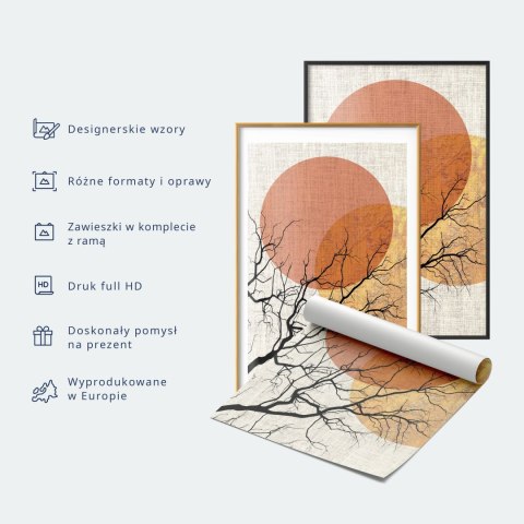 Plakat - Czaple i kwiat wiśni - ilustracja w orientalnym stylu przedstawiająca ptaki