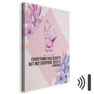 Obraz - Piękno w Oczach - inspirujący cytat z różowym popiersiem i kwiatami