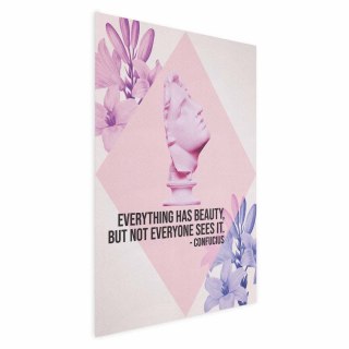 Plakat - Konfucjusz o Pięknie - popiersie w różu z kwiatami i cytatem