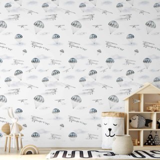 Tapeta - Akwarela - pokaz samolotów na jasnym niebie z delikatnymi chmurkami