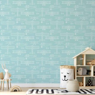 Tapeta - Szkic - zarys budowy samolotu białym kolorem na turkusowym tle