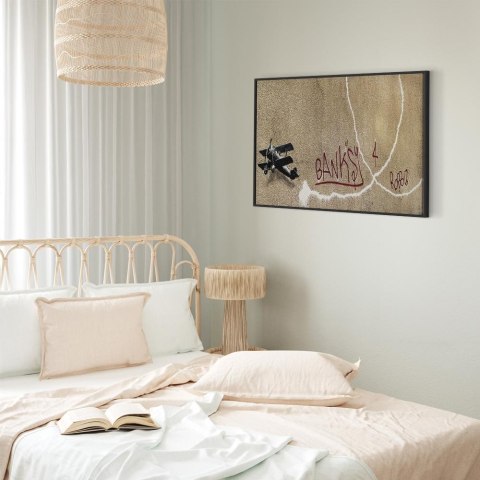 Obraz - Samolot Banksy (1-częściowy) - graffiti czerwone napisy na tle muralu