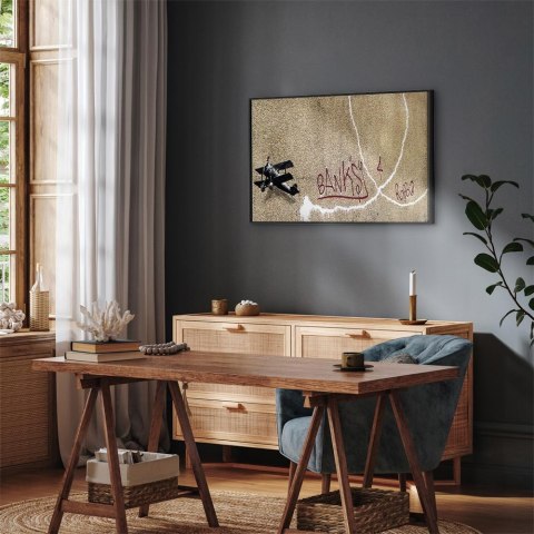 Obraz - Samolot Banksy (1-częściowy) - graffiti czerwone napisy na tle muralu