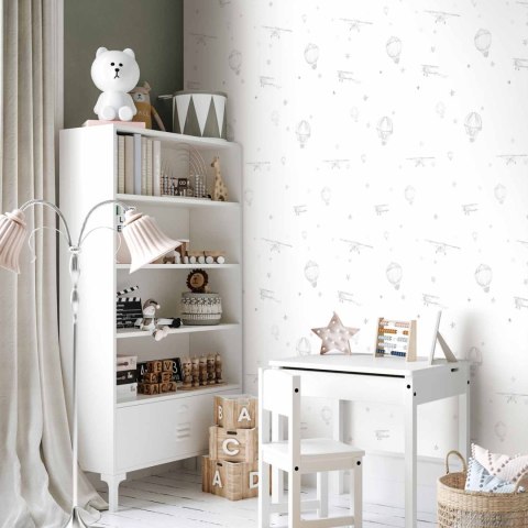 Tapeta - Akwarela - samoloty i balony namalowane na białym tle nieba