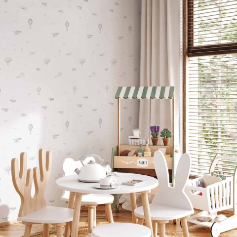 Tapeta - Rysunek - samoloty - balony i sterowce na tle nieba pełnego ptaków