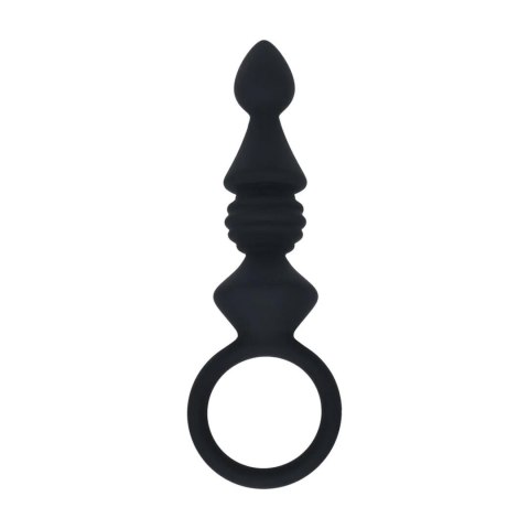 Ribbed Silicone Anal Probe with Loop - Black