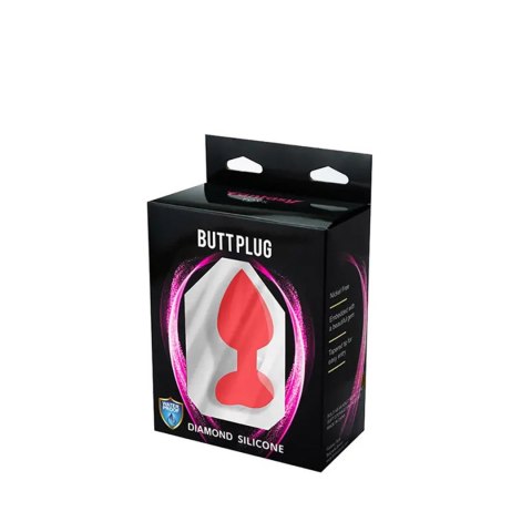 Red medium heart-shaped butt plug with white crystal