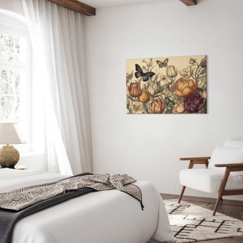 Obraz - Kolorowe tulipany na kremowym tle