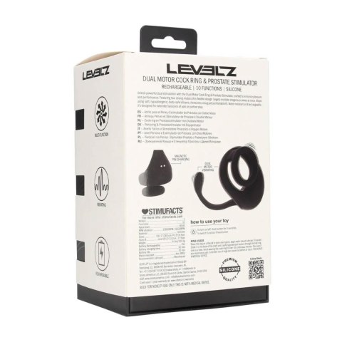 Dual Motor Silicone Cockring with Prostate Stimulator - Black
