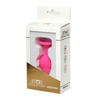Star Collection - Pink Silicone Anal Plug M - Light Pink Stone