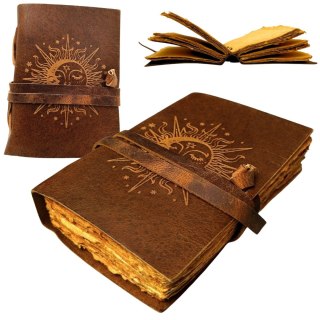 Notes Skórzany Vintage 200 stron - Słońce i Księżyc - Skóra bawola - H038