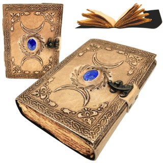 Skórzany Notatnik Retro z Kamieniem i Fazami Księżyca - 200 stron 150 GSM - H076