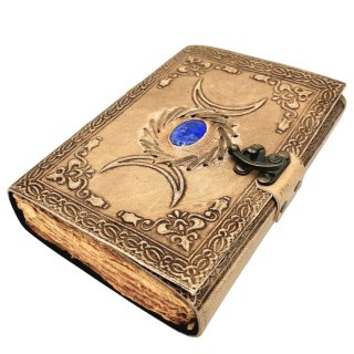 Skórzany Notatnik Retro z Kamieniem i Fazami Księżyca - 200 stron 150 GSM - H076