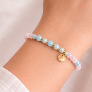 Bransoletka z niebieskich i różowych koralików (B25/KOR/98AU)