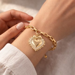 Bransoletka z serduszkiem zdobionym kryształkami Preciosa, z kokardką (B25/JES/145AU)