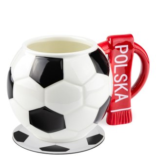 Kubek piłka z szalikiem - Polska i podkładka w kształcie piłki - XXL 700 ml
