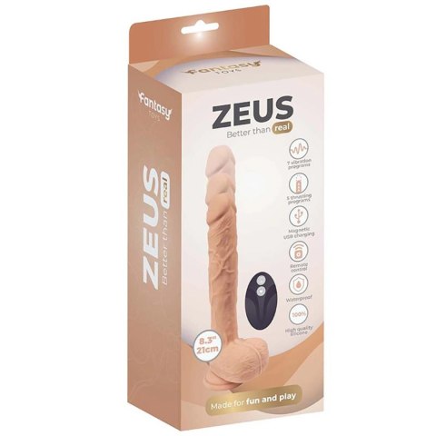 Wibrator realistyczny - Zeus - z funkcją pchania, na pilota, USB Cielisty 21 cm