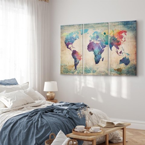 Obraz - Tęczowa mapa (tryptyk) 60x40 Na płótnie włoskim