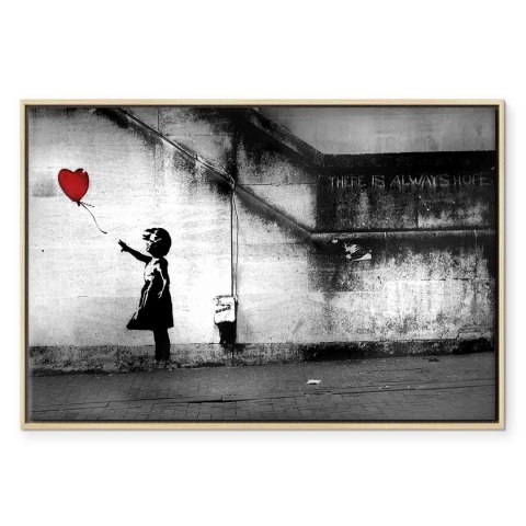 Obraz - nadzieja (Banksy) 60x40 W ramie drewnianej naturalnej