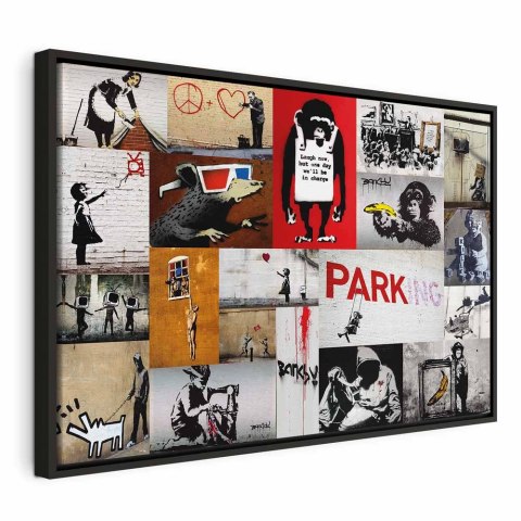 Obraz - Banksy - kolaż 120x80 W ramie drewnianej czarnej