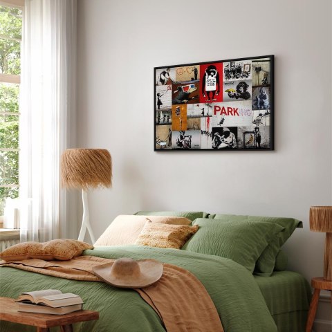 Obraz - Banksy - kolaż 120x80 W ramie drewnianej czarnej