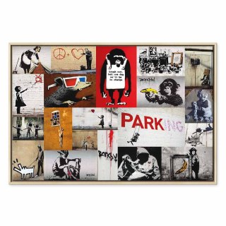 Obraz - Banksy - kolaż 120x80 W ramie drewnianej naturalnej